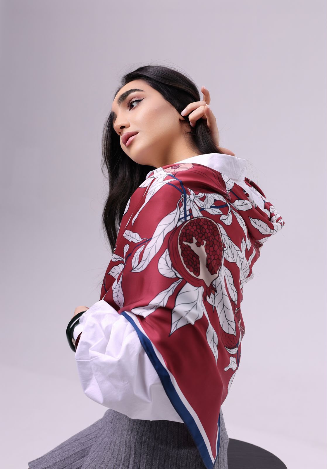 “Masoor” Pomegranate Scarf - Red, Large
